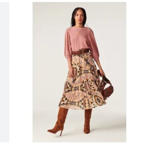 BASH CLAREN TIERED COLORFUL MIDI SKIRT - S - Picture 1 of 14